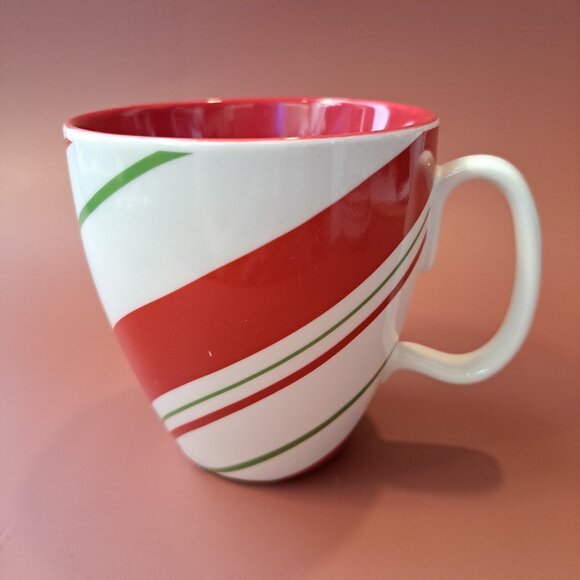 Starbucks Christmas Holiday Mug 2007 Candy Cane Red Green & White Stripes 12 oz. - Picture 2 of 10